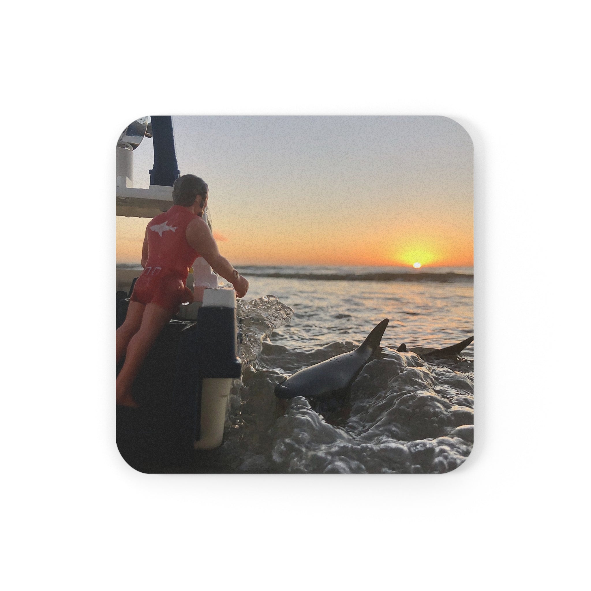 Dolphins at Sunset Cork Coaster — Beach Boat Ocean Drink Coaster