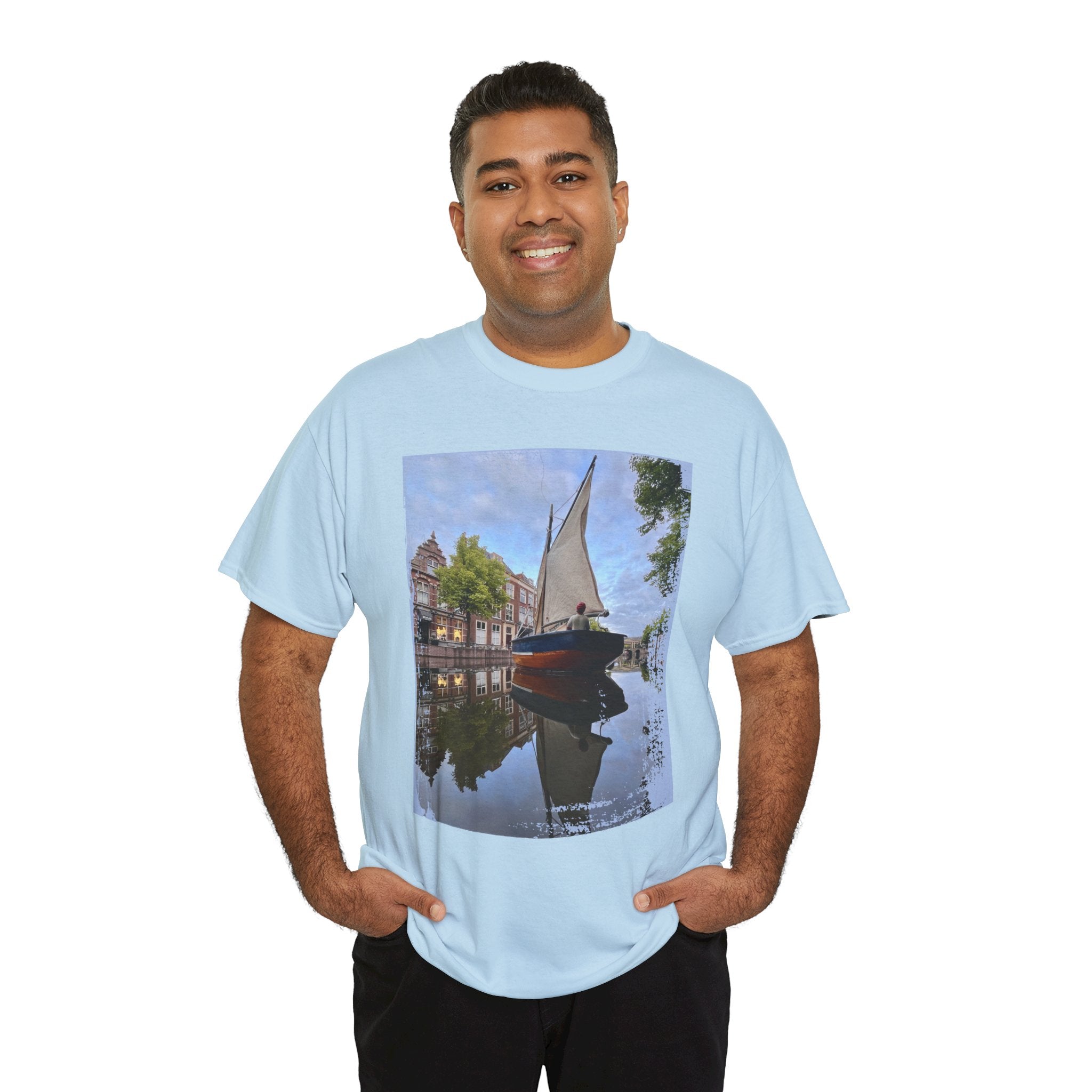Sailboat Canal Photo Tee — Scenic Nautical T‑Shirt