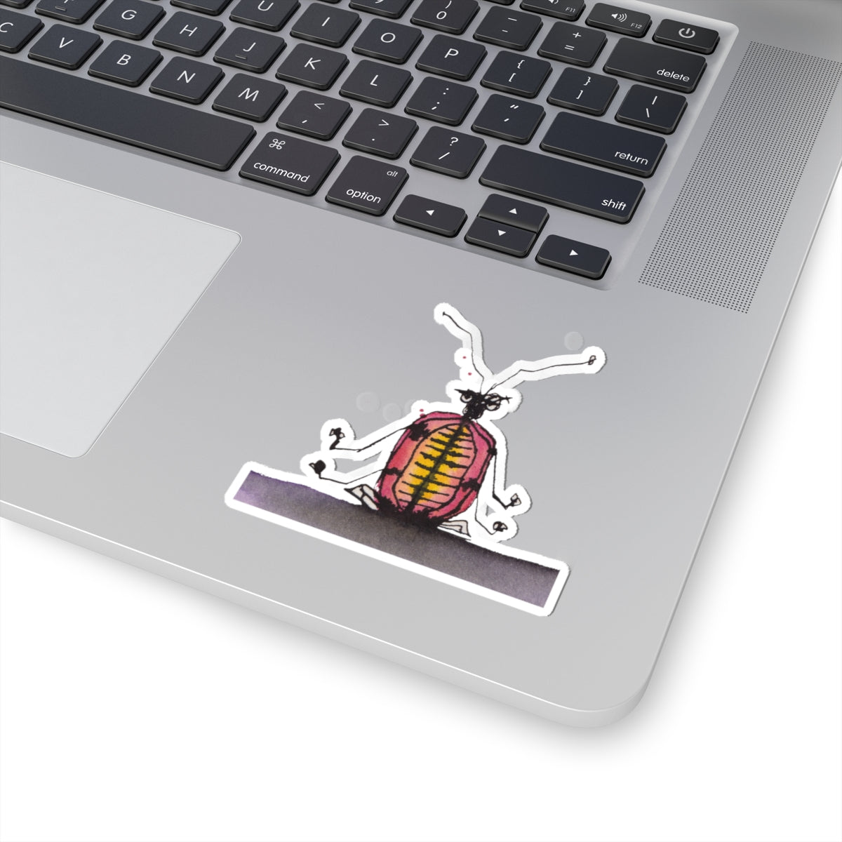 Whimsical Pink Beetle Kiss-Cut Sticker — Hand-Drawn Bug Laptop Decal