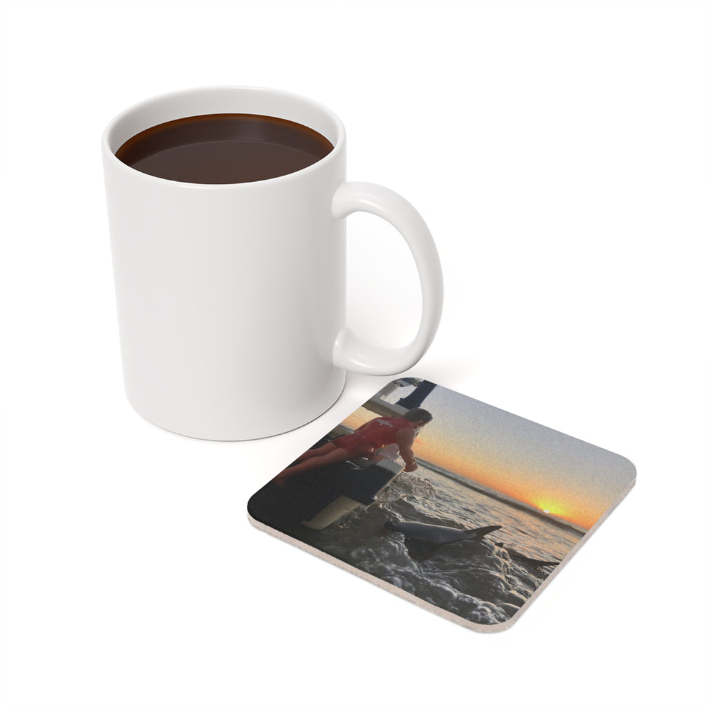 Dolphins at Sunset Cork Coaster — Beach Boat Ocean Drink Coaster