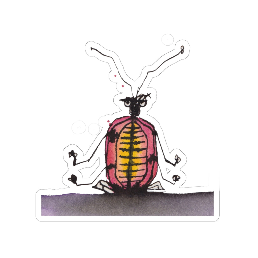 Whimsical Pink Beetle Kiss-Cut Sticker — Hand-Drawn Bug Laptop Decal