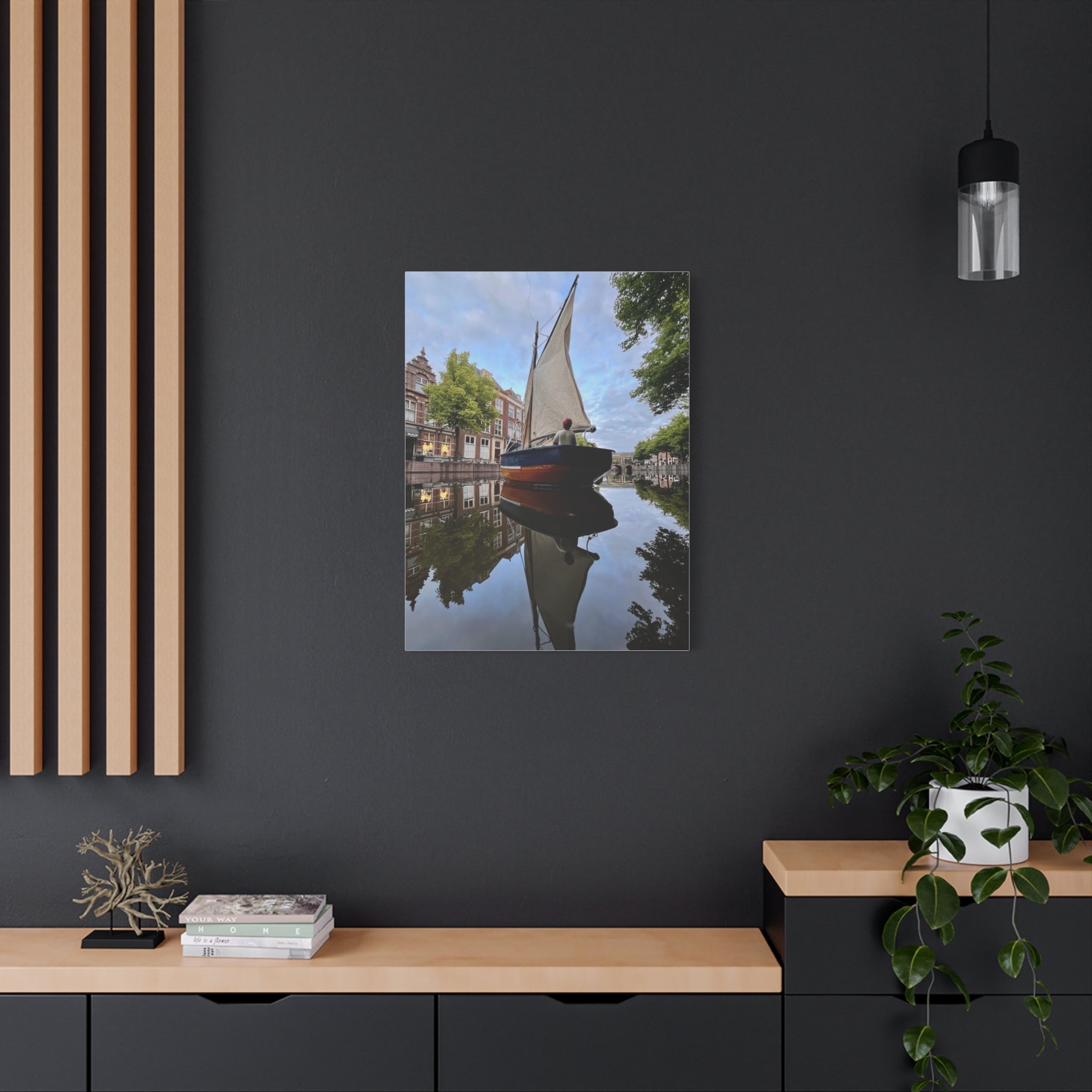 Sailboat Reflection Matte Canvas Print — Stretched Wall Art for Nautical Home Decor
