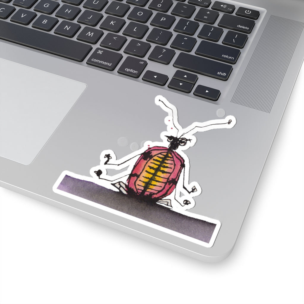 Whimsical Pink Beetle Kiss-Cut Sticker — Hand-Drawn Bug Laptop Decal