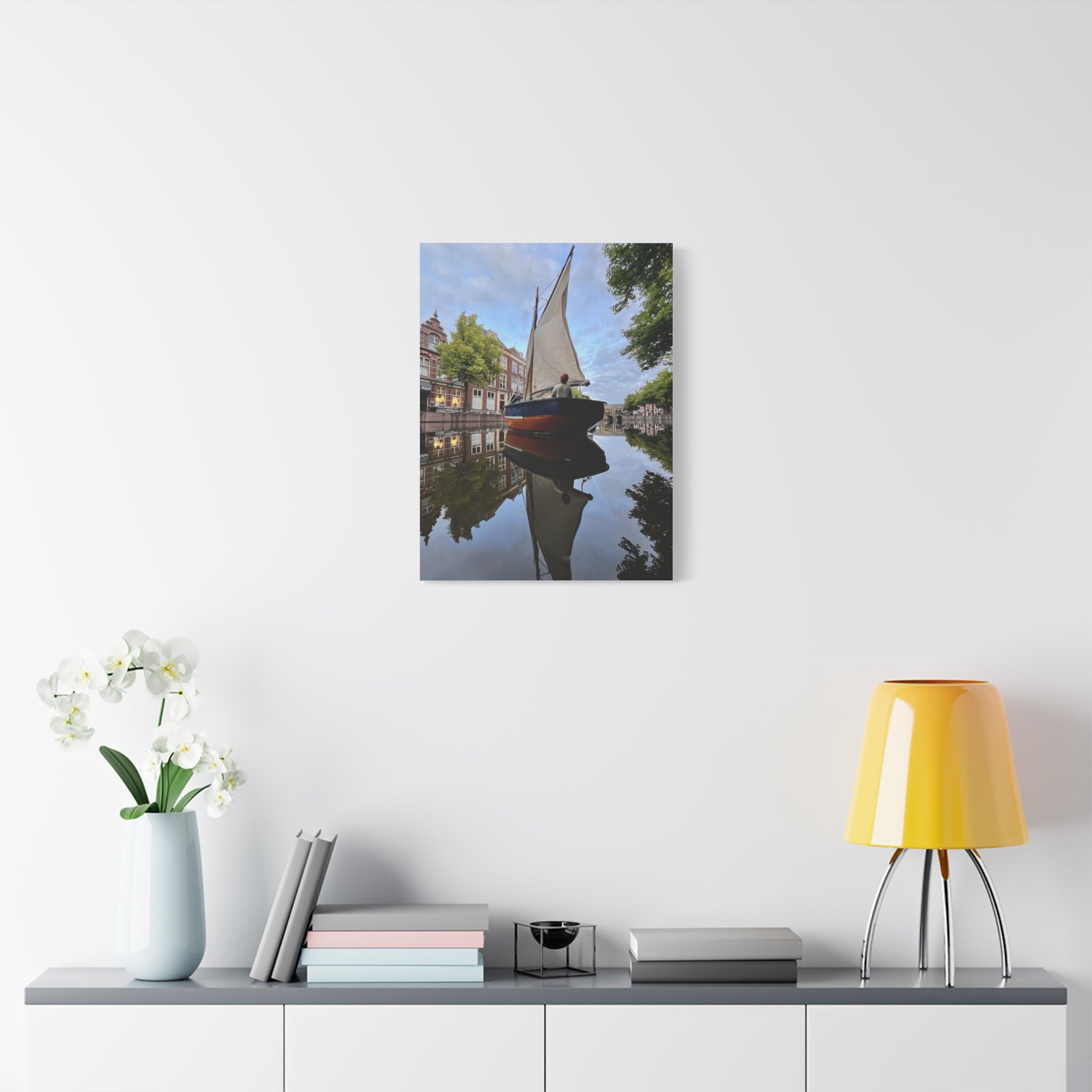 Sailboat Reflection Matte Canvas Print — Stretched Wall Art for Nautical Home Decor