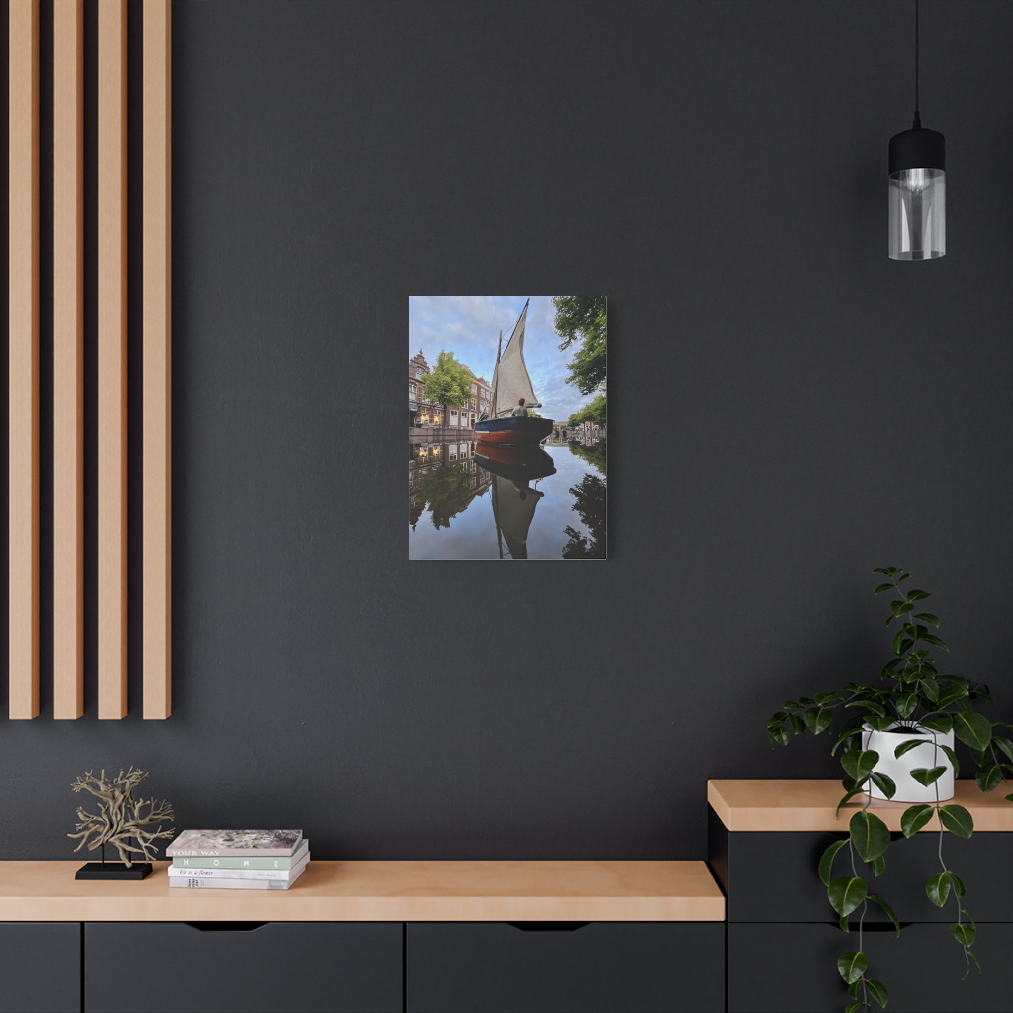 Sailboat Reflection Matte Canvas Print — Stretched Wall Art for Nautical Home Decor